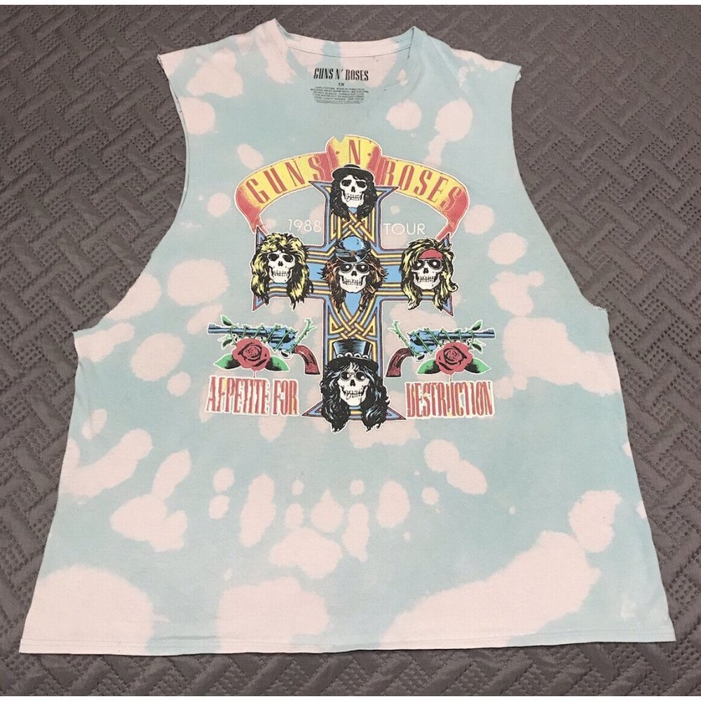 Guns N Roses Appetite For Destruction ‘88 Tour T Shirt Cut Up Bleach Dyed Tee 1X